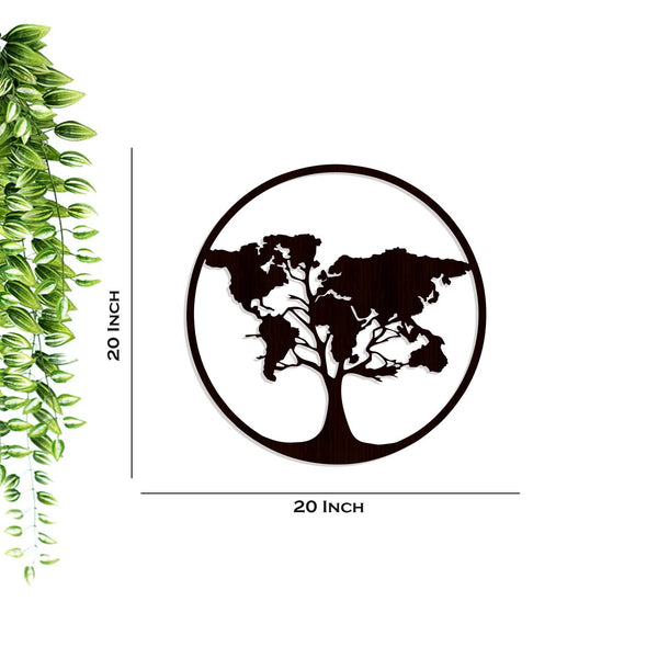 World Map Tree Backlit Wooden Wall Art with LED Night Light Walnut Finish