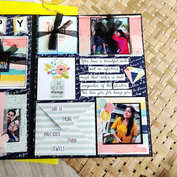 Birthday Greeting Card, Deep Blue with Hearts