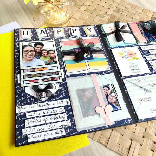 Birthday Greeting Card, Deep Blue with Hearts