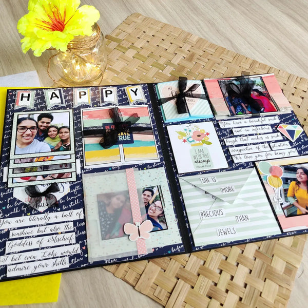 Birthday Greeting Card, Deep Blue with Hearts