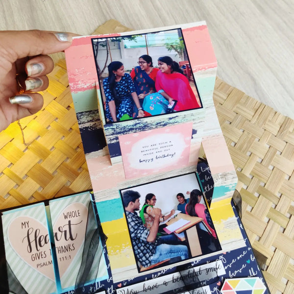 Birthday Greeting Card, Deep Blue with Hearts