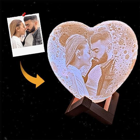 3D Heart Moon Lamp (15cm) - Gifty