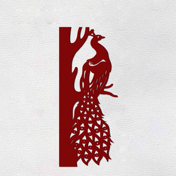 Elegant Peacock on Tree Branch – Premium Wooden Wall Hanging