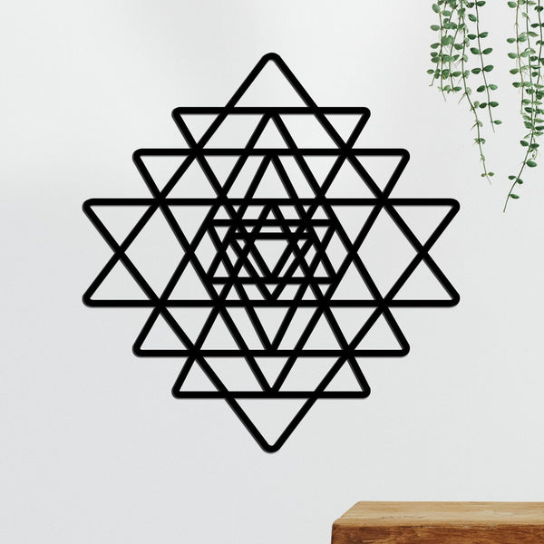 Exquisite Black Sri Yantra Wooden Wall Hanging – Symbol of Harmony & Elegance