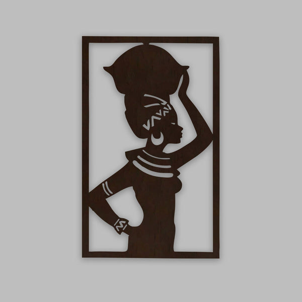 Elegant African Women Backlit Wooden Wall Hanging with LED Night Light Walnut Finish