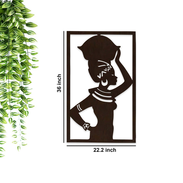 Elegant African Women Backlit Wooden Wall Hanging with LED Night Light Walnut Finish