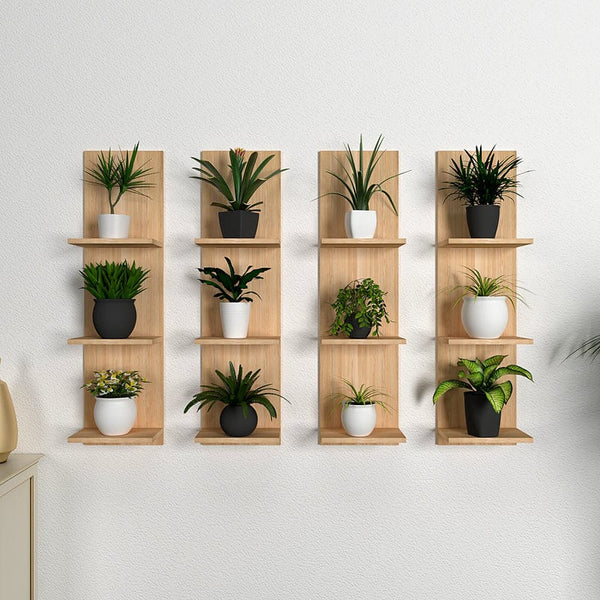 Classic Wooden Vertical Wall Shelf – Set of 4 in Light Oak Finish