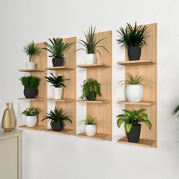 Classic Wooden Vertical Wall Shelf – Set of 4 in Light Oak Finish