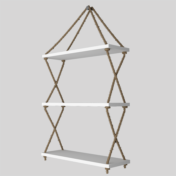 Cross Rope Wooden Wall Hanging Planter Shelf – White