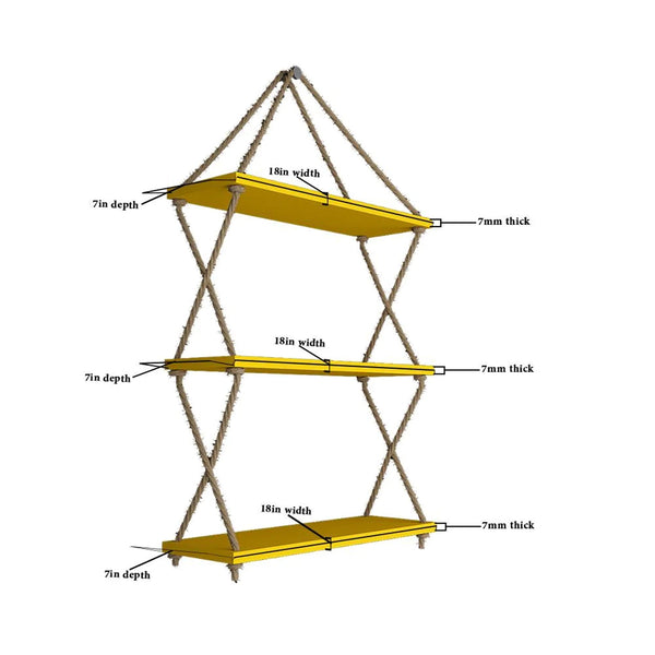 Cross Rope Wooden Wall Hanging Planter Shelf – Yellow