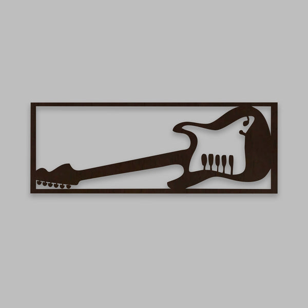 Guitar Backlit Wooden Wall Decor with LED Night Light Walnut Finish