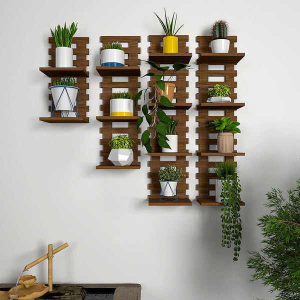 Cool Pattern Dark Walnut Planter Shelves Set Of 4
