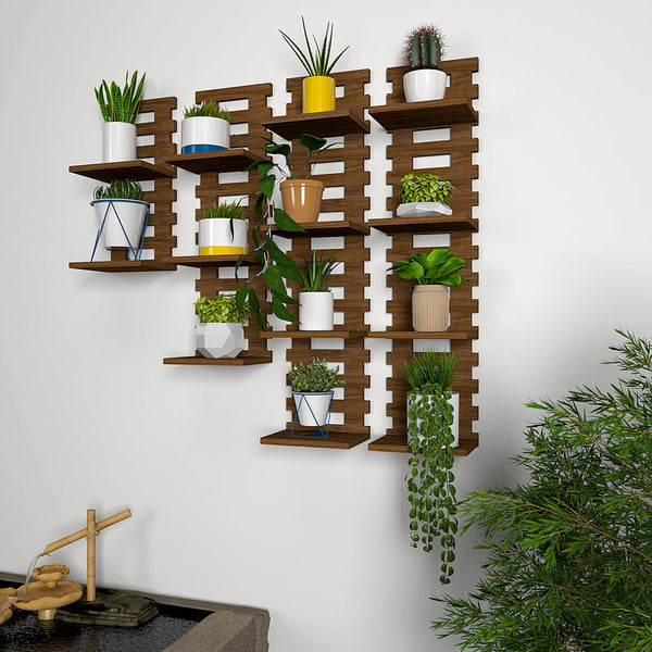 Cool Pattern Dark Walnut Planter Shelves Set Of 4