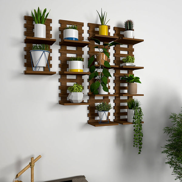 Cool Pattern Dark Walnut Planter Shelves Set Of 4