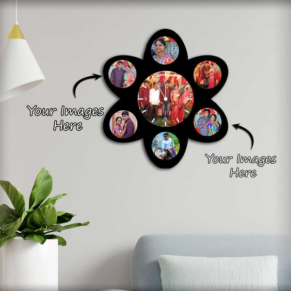 Wall Clock Flower Design (Personalised - 7 photos) - Gifty