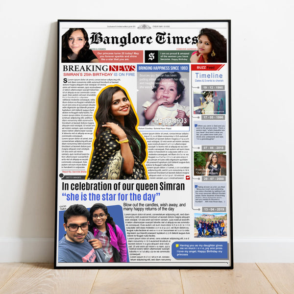Personalized newspaper frame